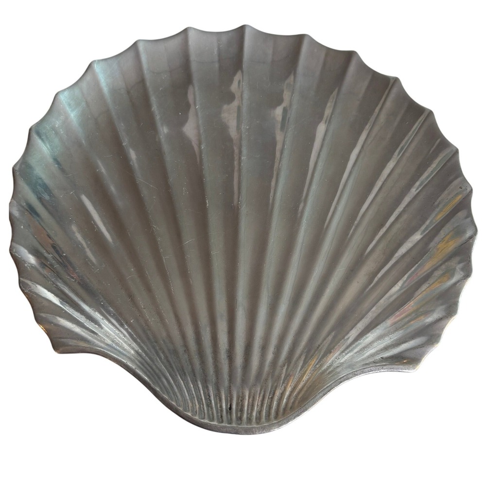 Vintage Large‎ Scallop Shell Metal Serving Platter Coastal Beach Nautical Decor